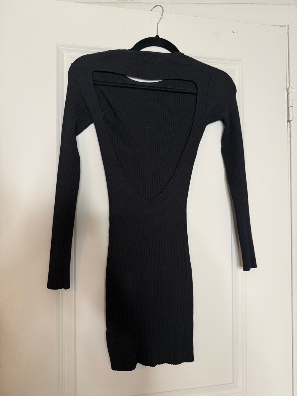 Superdown Black Ribbed Open Back Bodycon Mini Dress Long Sleeve Sexy Minimalist